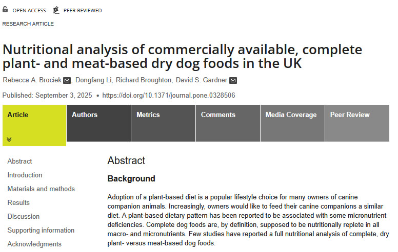 Plos One latest study University of Nottingham showing plant-based diets were adequate for dogs