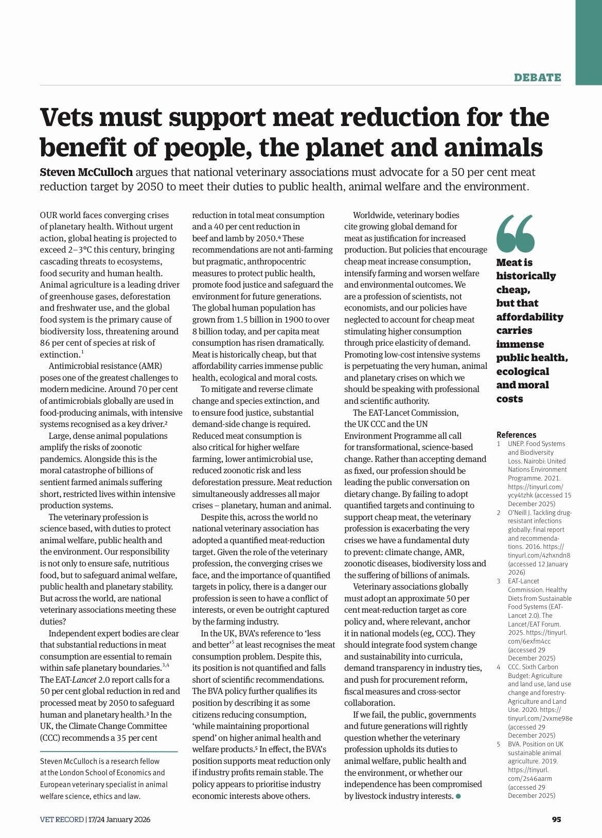 Vet Record Vets must support meat reduction
